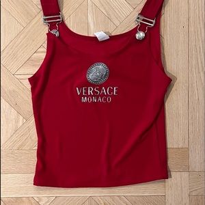 Versace Monaco red tank top. 2 metal buckles as straps size small/x small.